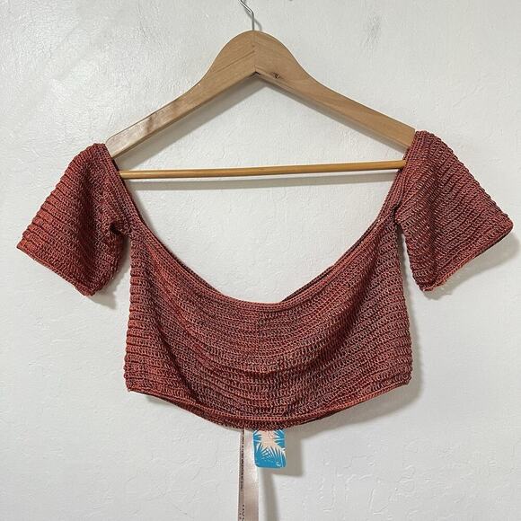 House of CB Crochet Tatiana Off the Shoulder Crop Top Size L Rust Beach Coverup - Picture 1 of 6